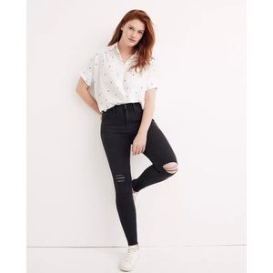 Madewell High Rise Riser 9” Skinny Skinny Jeans Black Distressed Raw Hem Sz 26